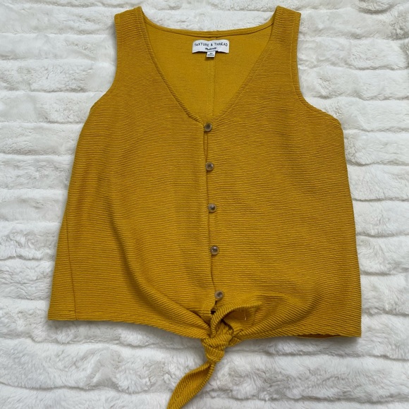 Madewell Mustard Yellow Ribbed Button Front Tie Tank Top Sz XS - Picture 3 of 10